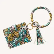 Black Floral Circle Wristlet Keyring