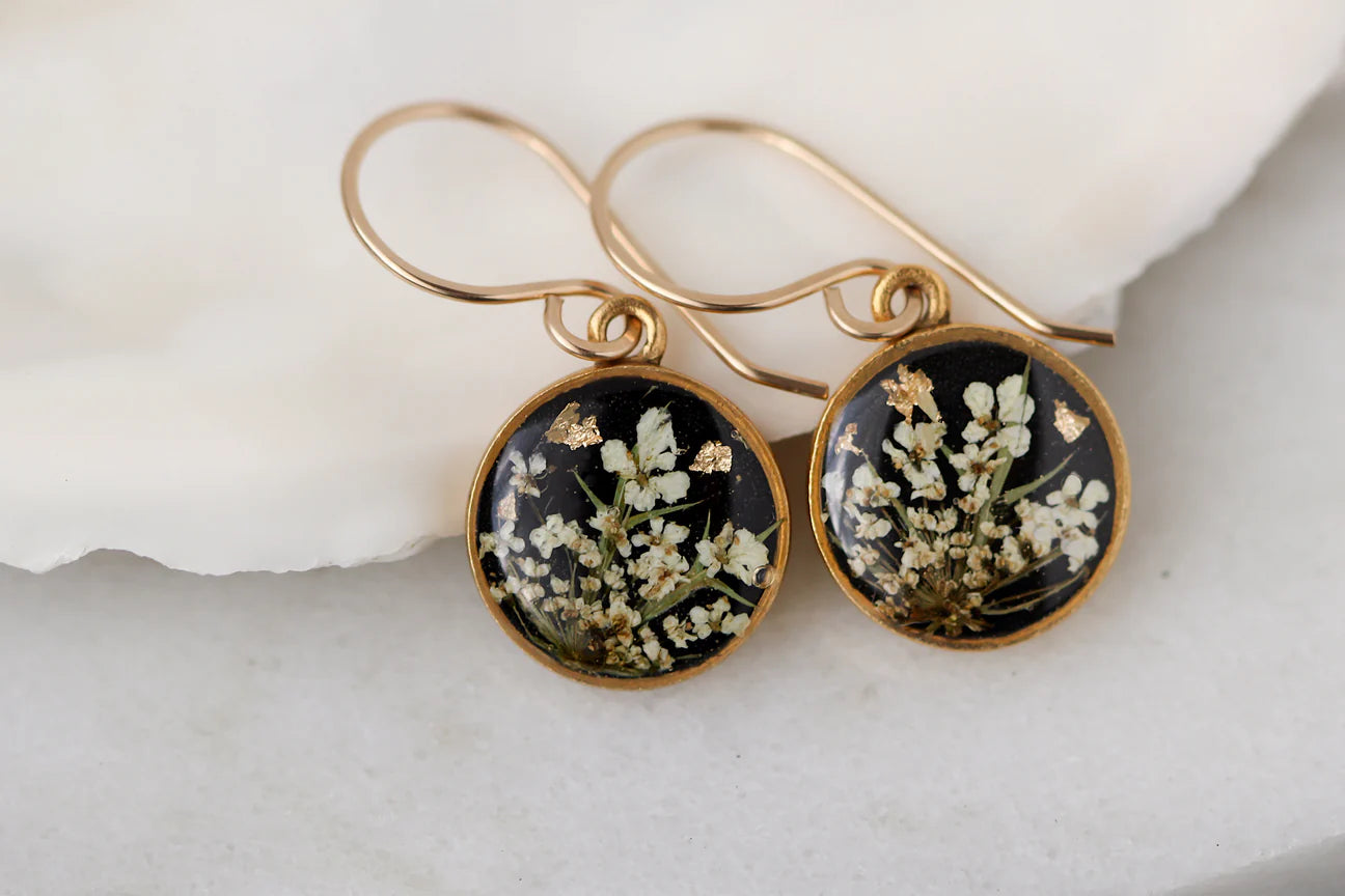 Black & Gold Flower Circle Earrings
