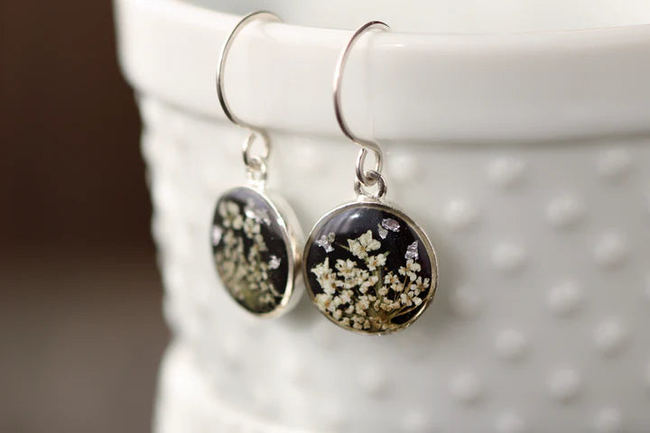 Black & Silver Flower Circle Earrings