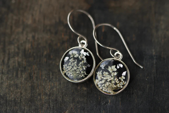 Black & Silver Flower Circle Earrings