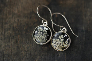 Black & Silver Flower Circle Earrings
