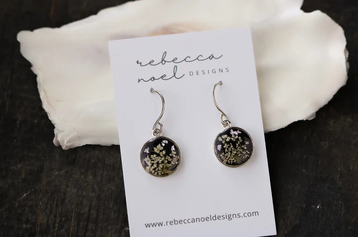 Black & Silver Flower Circle Earrings