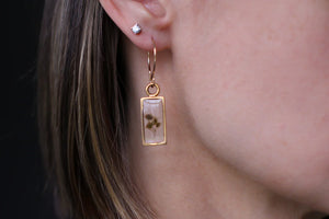 Gold Mini Rectangle Earrings w/ Solidago Flowers