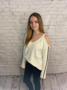 Cold Shoulder Cut Out V Neck Sweater Top