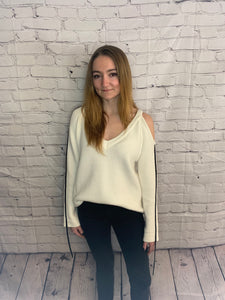 Cold Shoulder Cut Out V Neck Sweater Top