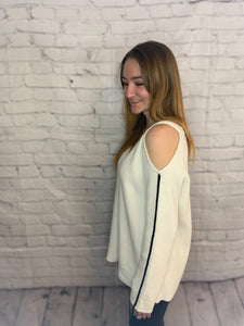 Cold Shoulder Cut Out V Neck Sweater Top