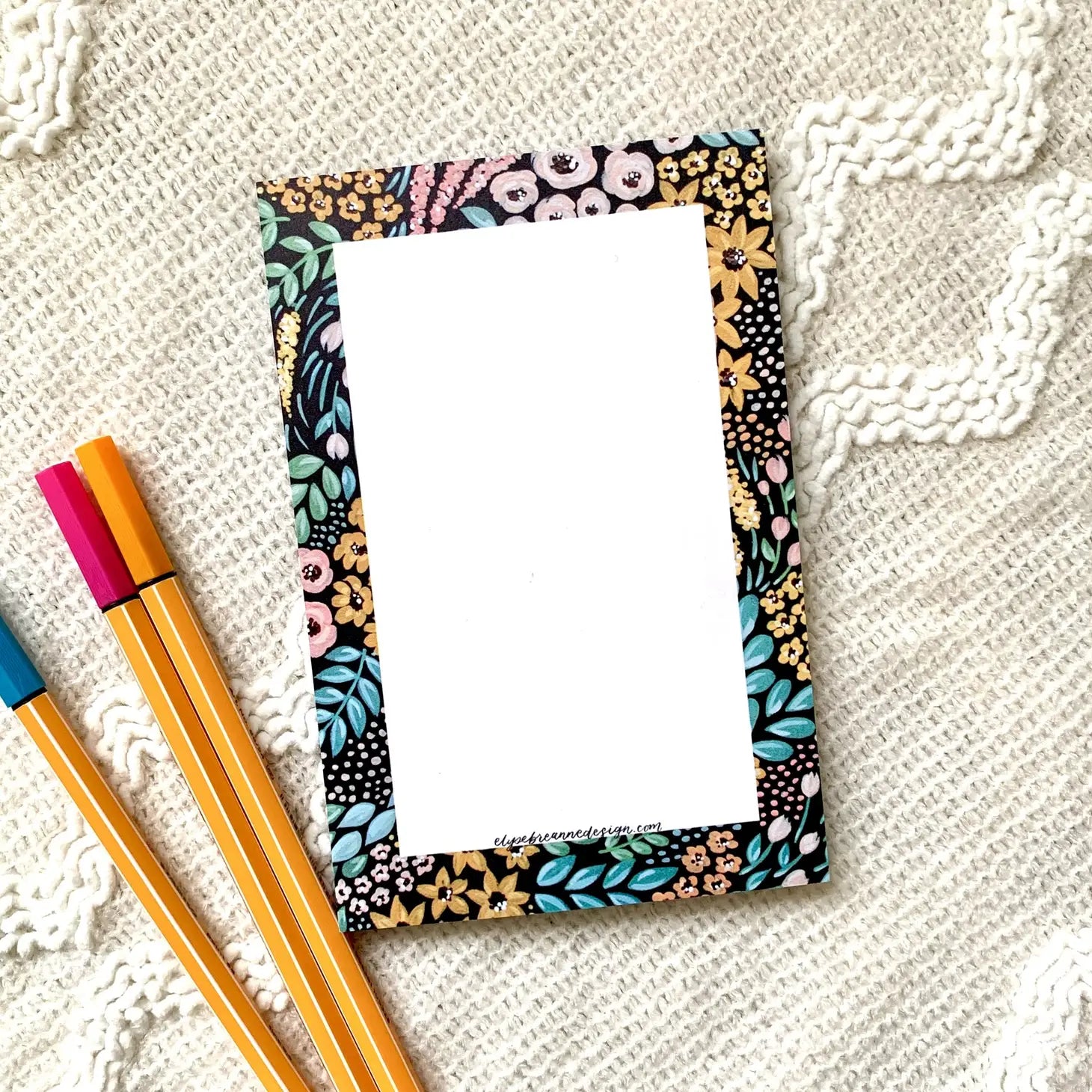 Black Floral Notepad